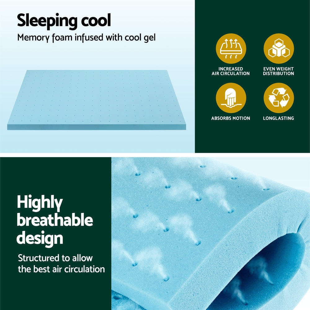 Giselle Bedding Memory Foam Mattress Topper Ventilated Cool Gel 8cm King Single - Furniture > Mattresses > Mattress