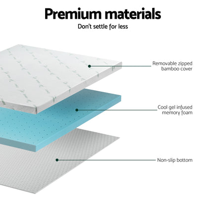 Giselle Bedding Memory Foam Mattress Topper Ventilated Cool Gel 8cm King Single - Furniture > Mattresses > Mattress