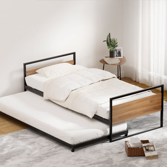 Artiss Bed Frame 2x Single Size Metal Trundle Daybed DEAN - Furniture > Bedroom > Beds & Bed Frames