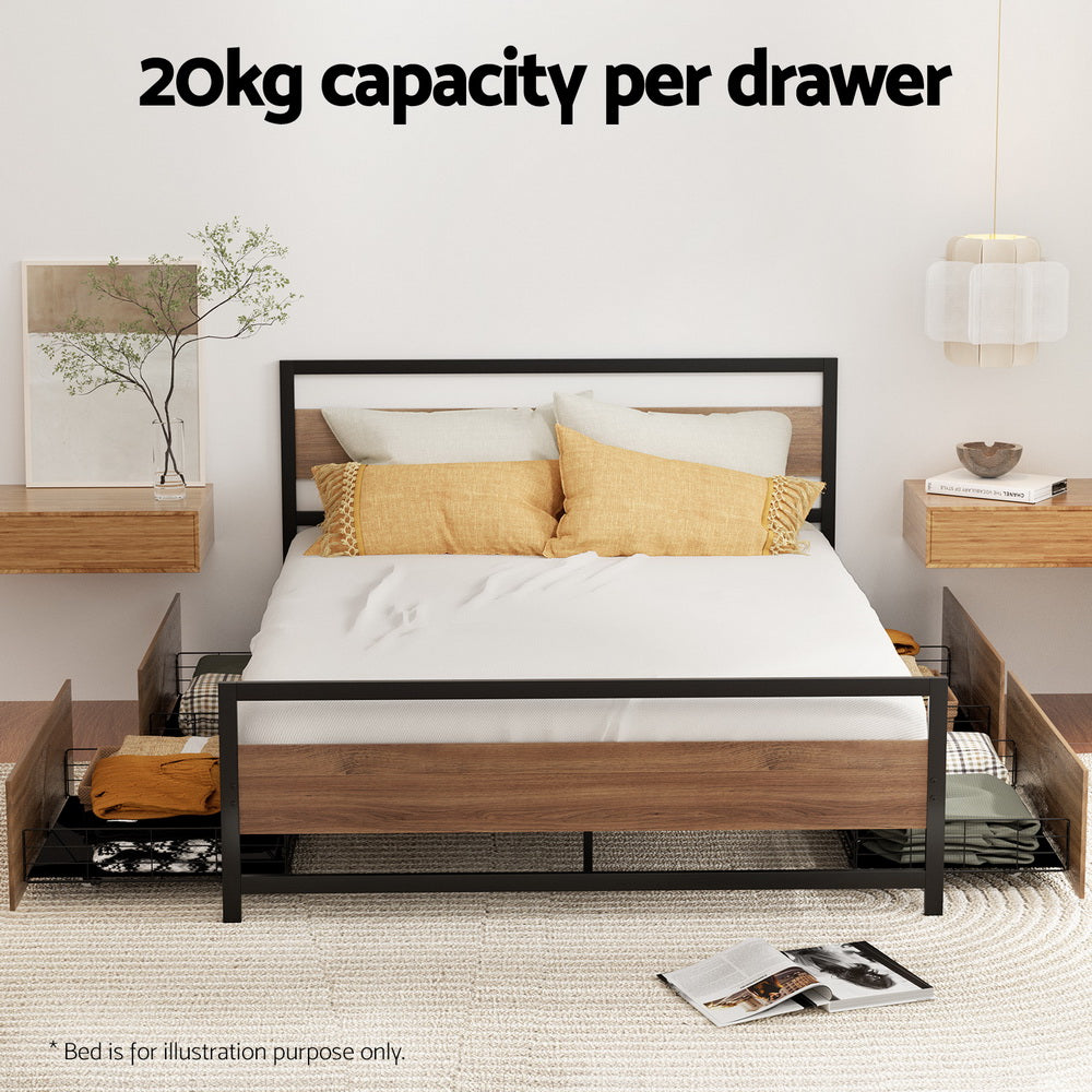 Artiss 2x Bed Frame Storage Drawers Trundle Black - Furniture > Bedroom > Beds & Bed Frames