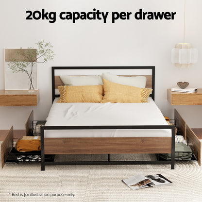 Artiss 2x Bed Frame Storage Drawers Trundle Black - Furniture > Bedroom > Beds & Bed Frames