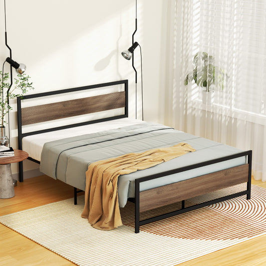 Artiss Bed Frame Double Size Metal Base Mattress Platform Foundation Black DREW - Furniture > Bedroom > Beds & Bed