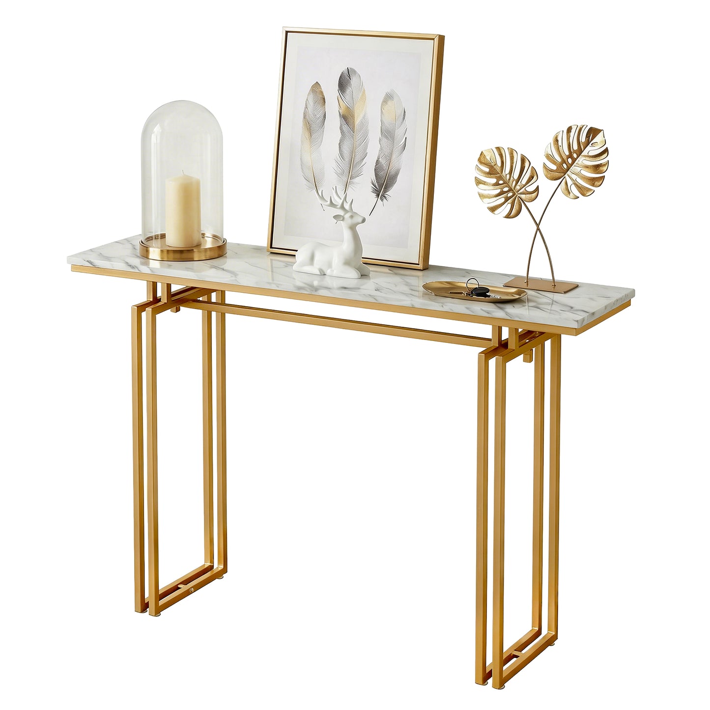 Artiss Console Table Hallway Entryway Table Marble Effect 110CM White & Gold