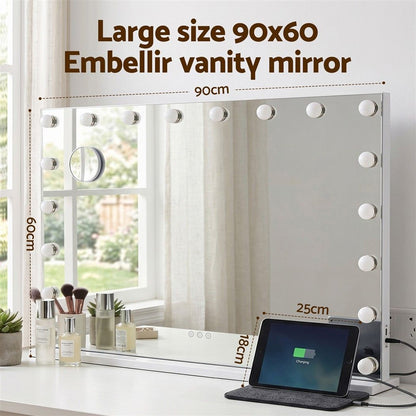 Embellir 90x60cm Makeup Mirror Large Hollywood Vanity Mirror with 18 Dimmable LED Bulbs