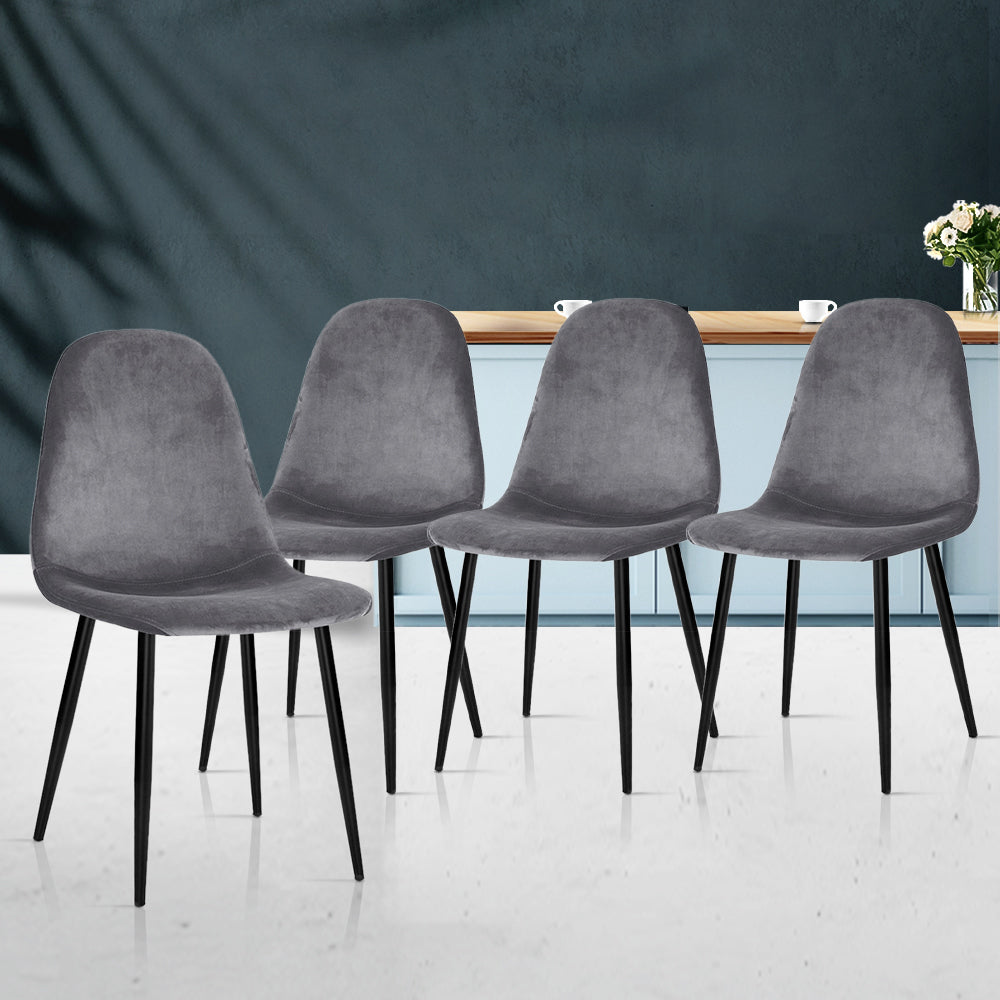 Artiss Dining Chairs Set of 4 Velvet Curved Slope Grey - Furniture > Dining > Dining Set