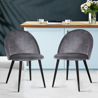 Artiss Dining Chairs Set of 2 Velvet Solid Curved Dark Grey - Furniture > Dining > Dining Set