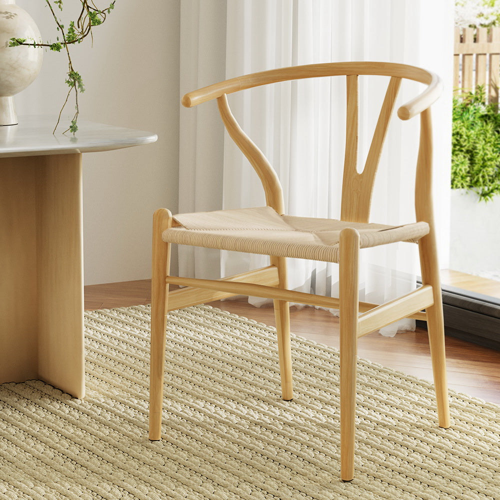 Artiss Dining Chair Wooden Rattan Seat Wishbone Back - Furniture > Outdoor > Outdoor Chairs