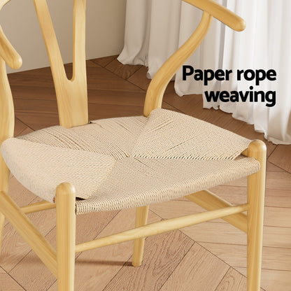 Artiss Dining Chair Wooden Rattan Seat Wishbone Back - Furniture > Outdoor > Outdoor Chairs