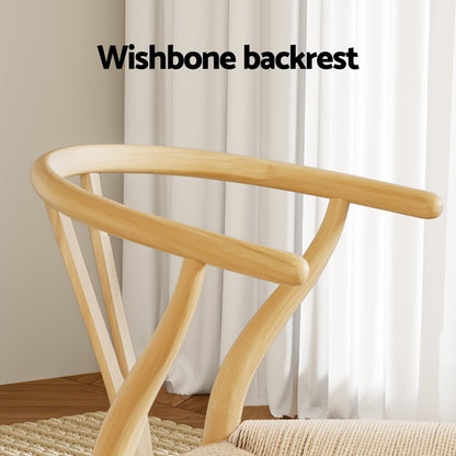 1 Set of 2 Artiss Dining Chairs Wooden Rattan Seat Wishbone Back - Furniture > Dining > Kitchen & Dining Chairs