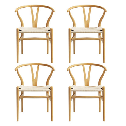 1 Set of 4 Artiss Dining Chairs Wooden Rattan Seat Wishbone Back - Furniture > Dining > Kitchen & Dining Chairs