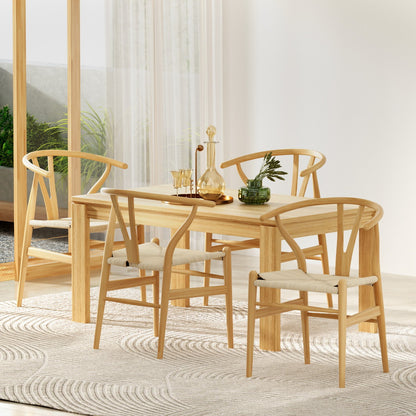 1 Set of 4 Artiss Dining Chairs Wooden Rattan Seat Wishbone Back - Furniture > Dining > Kitchen & Dining Chairs