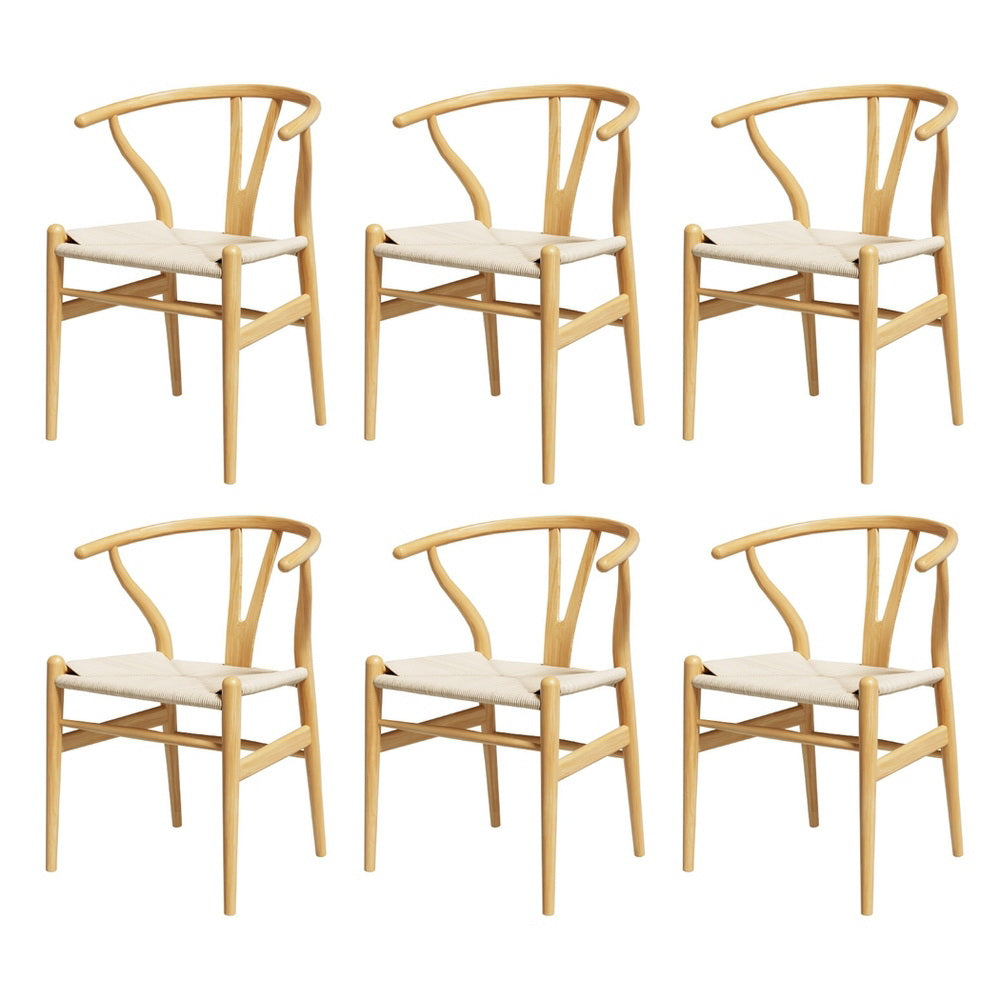 1 Set of 6 Artiss Dining Chairs Wooden Rattan Seat Wishbone Back Furniture > Dining > Kitchen & Dining Chairs