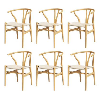 1 Set of 6 Artiss Dining Chairs Wooden Rattan Seat Wishbone Back Furniture > Dining > Kitchen & Dining Chairs