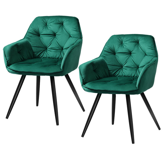 Artiss Dining Chairs Set of 2 Velvet Diamond Tufted Armchair Green - Furniture > Dining > Dining Set