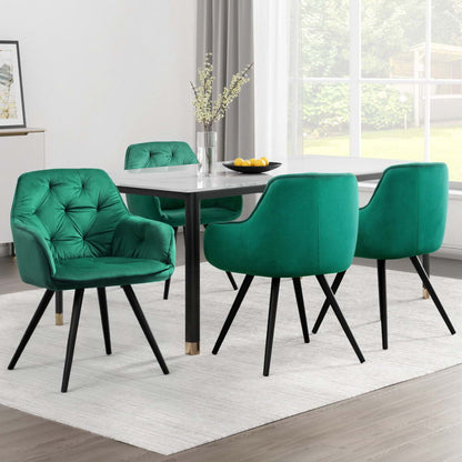 Artiss Dining Chairs Set of 4 Velvet Diamond Tufted Armchair Green - Furniture > Dining > Kitchen & Dining Chairs