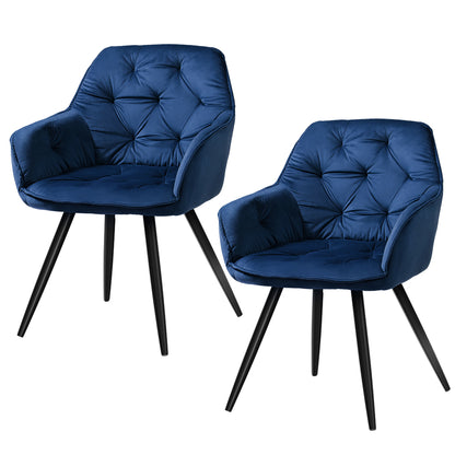 Artiss Dining Chairs Set of 2 Velvet Diamond Tufted Armchair Blue - Furniture > Dining > Dining Set