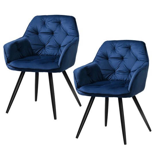 Artiss Dining Chairs Set of 2 Velvet Diamond Tufted Armchair Blue - Furniture > Dining > Dining Set