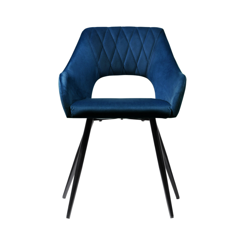 Artiss Dining Chairs Set of 2 Velvet Hollow Armchair Blue - Furniture > Dining > Kitchen & Dining Chairs