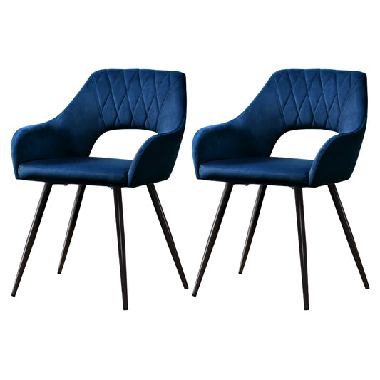 Artiss Dining Chairs Set of 2 Velvet Hollow Armchair Blue - Furniture > Dining > Kitchen & Dining Chairs