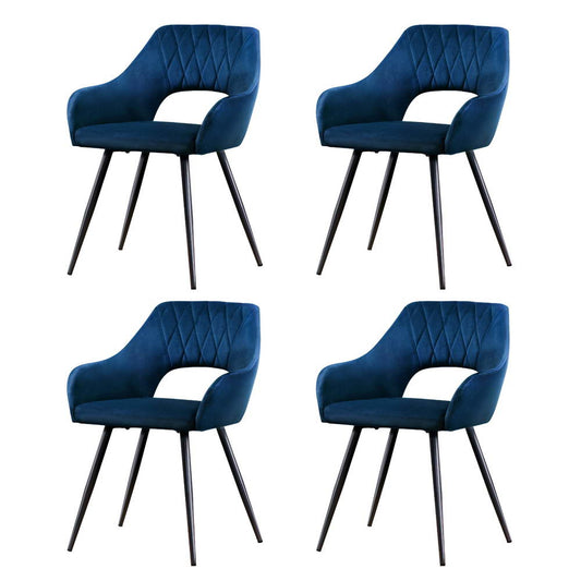 Artiss Dining Chairs Set of 4 Velvet Hollow Armchair Blue - Furniture > Dining > Kitchen & Dining Chairs