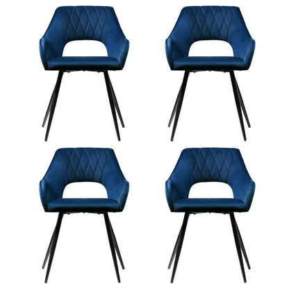 Artiss Dining Chairs Set of 4 Velvet Hollow Armchair Blue - Furniture > Dining > Kitchen & Dining Chairs