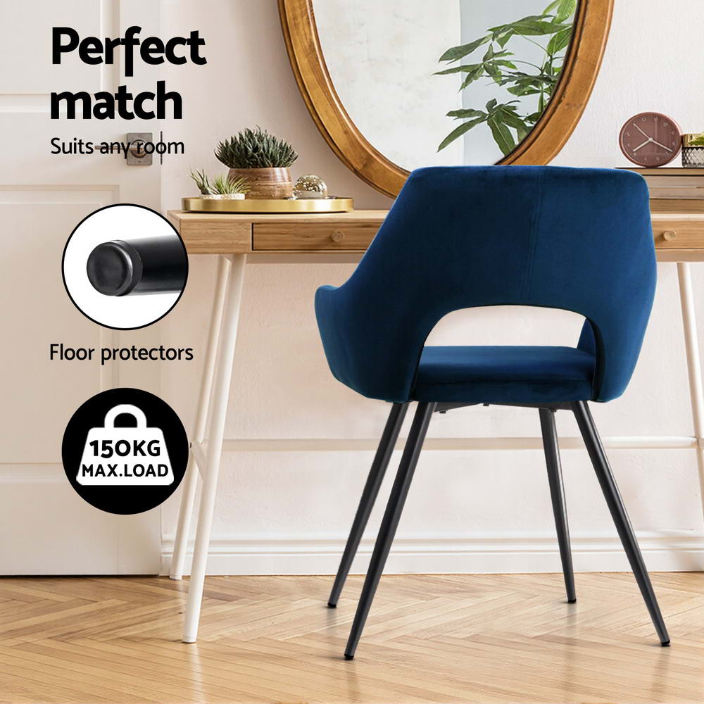 Artiss Dining Chairs Set of 4 Velvet Hollow Armchair Blue - Furniture > Dining > Kitchen & Dining Chairs