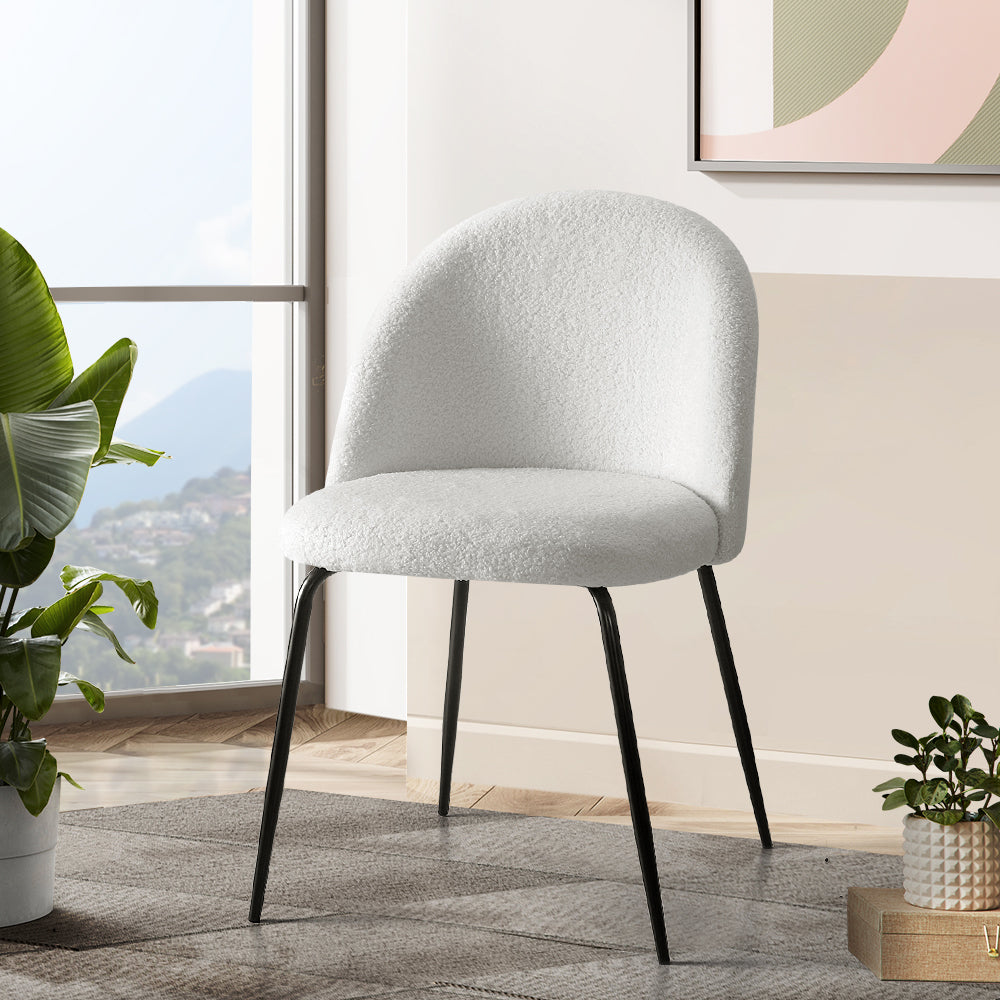 Artiss Dining Chairs Set of 2 Sherpa Boucle White - Furniture > Dining > Dining Set