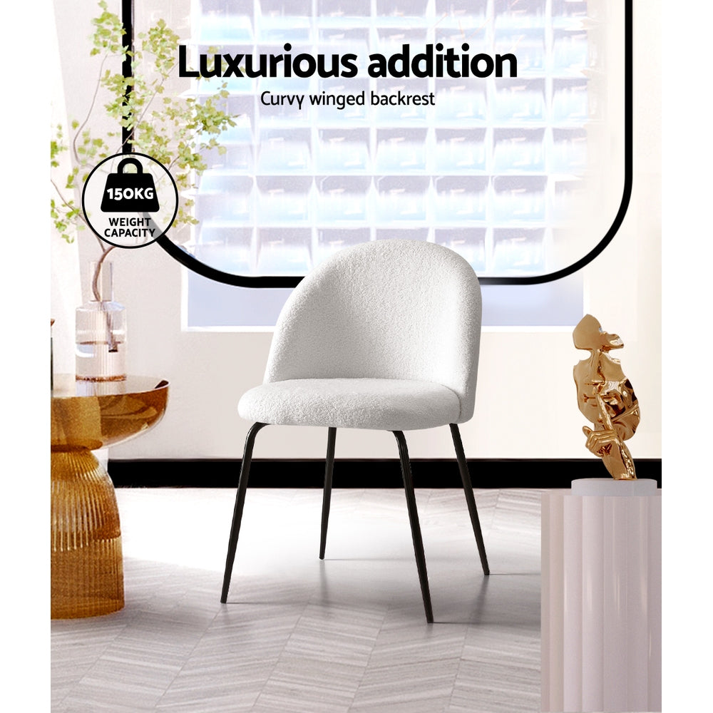 Artiss Dining Chairs Set of 2 Sherpa Boucle White - Furniture > Dining > Dining Set