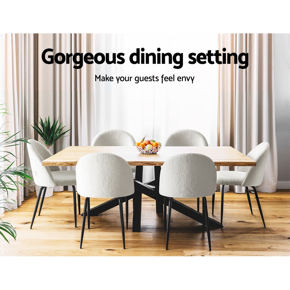 Artiss Dining Chairs Set of 2 Sherpa Boucle White - Furniture > Dining > Dining Set