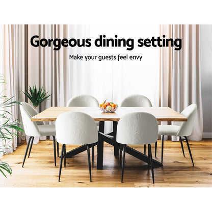 Artiss Dining Chairs Set of 2 Sherpa Boucle White - Furniture > Dining > Dining Set