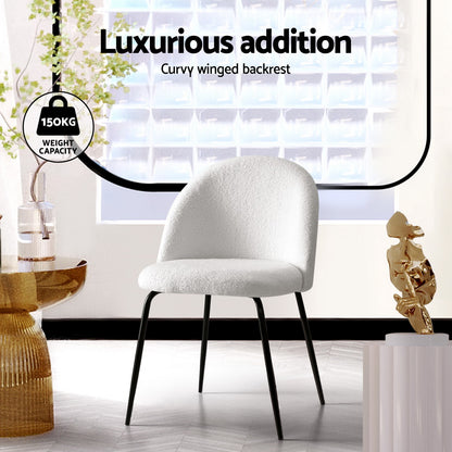 Artiss Dining Chairs Set of 4 Sherpa Boucle White - Furniture > Dining > Kitchen & Dining Chairs