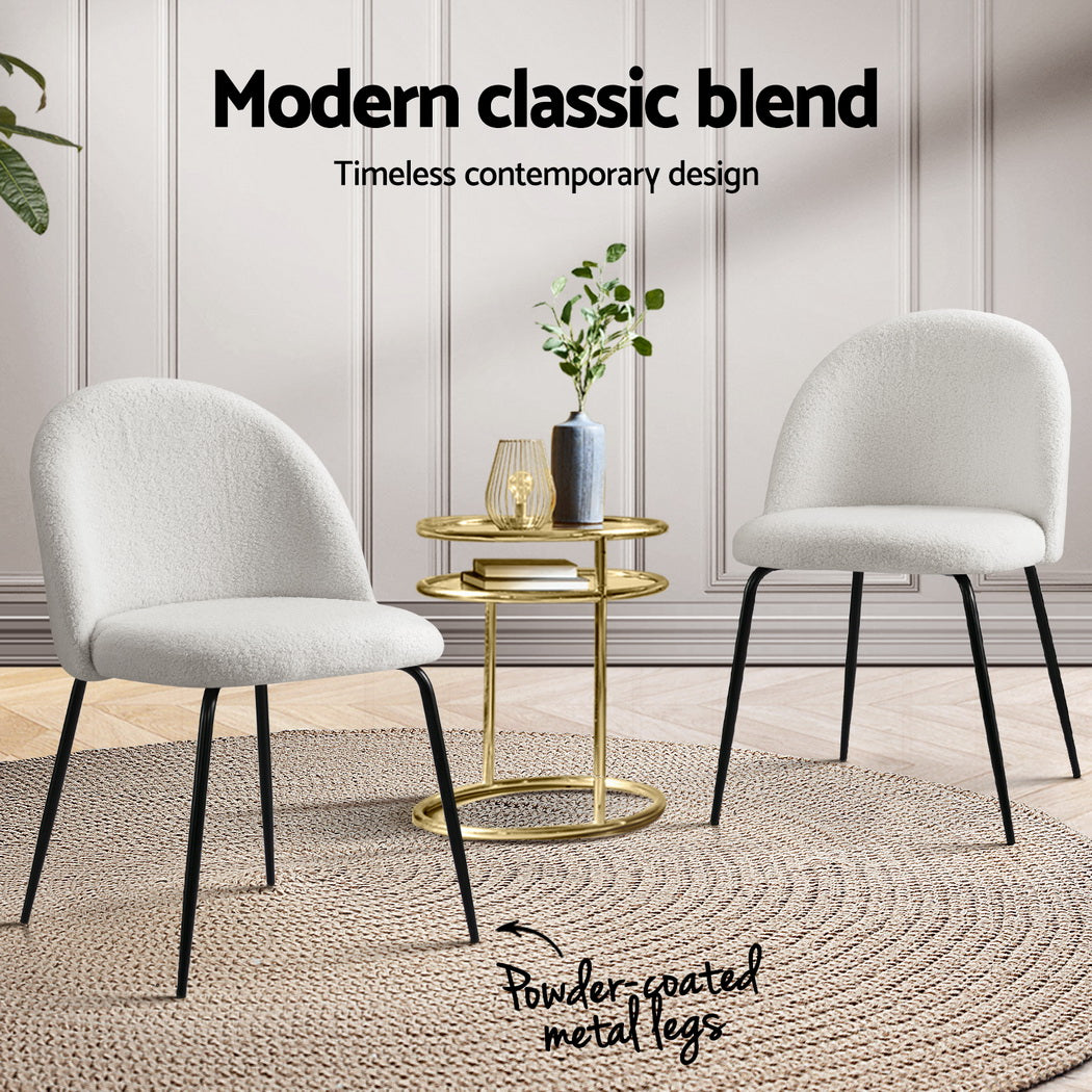 Artiss Dining Chairs Set of 4 Sherpa Boucle White - Furniture > Dining > Kitchen & Dining Chairs