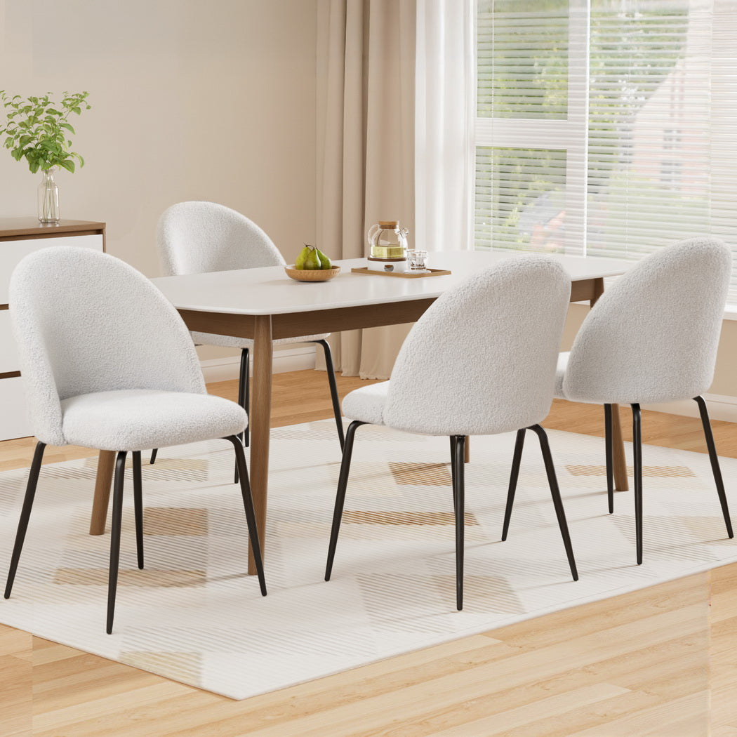 Artiss Dining Chairs Set of 4 Sherpa Boucle White - Furniture > Dining > Kitchen & Dining Chairs