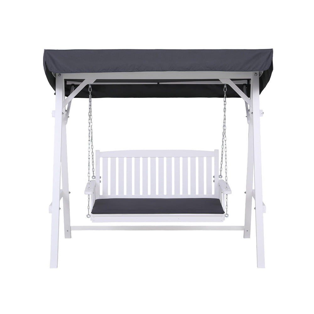 Gardeon Outdoor Wooden Swing Chair Garden Bench Canopy Cushion 3 Seater White - Furniture > Outdoor > Outdoor Chairs