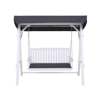 Gardeon Outdoor Wooden Swing Chair Garden Bench Canopy Cushion 3 Seater White - Furniture > Outdoor > Outdoor Chairs