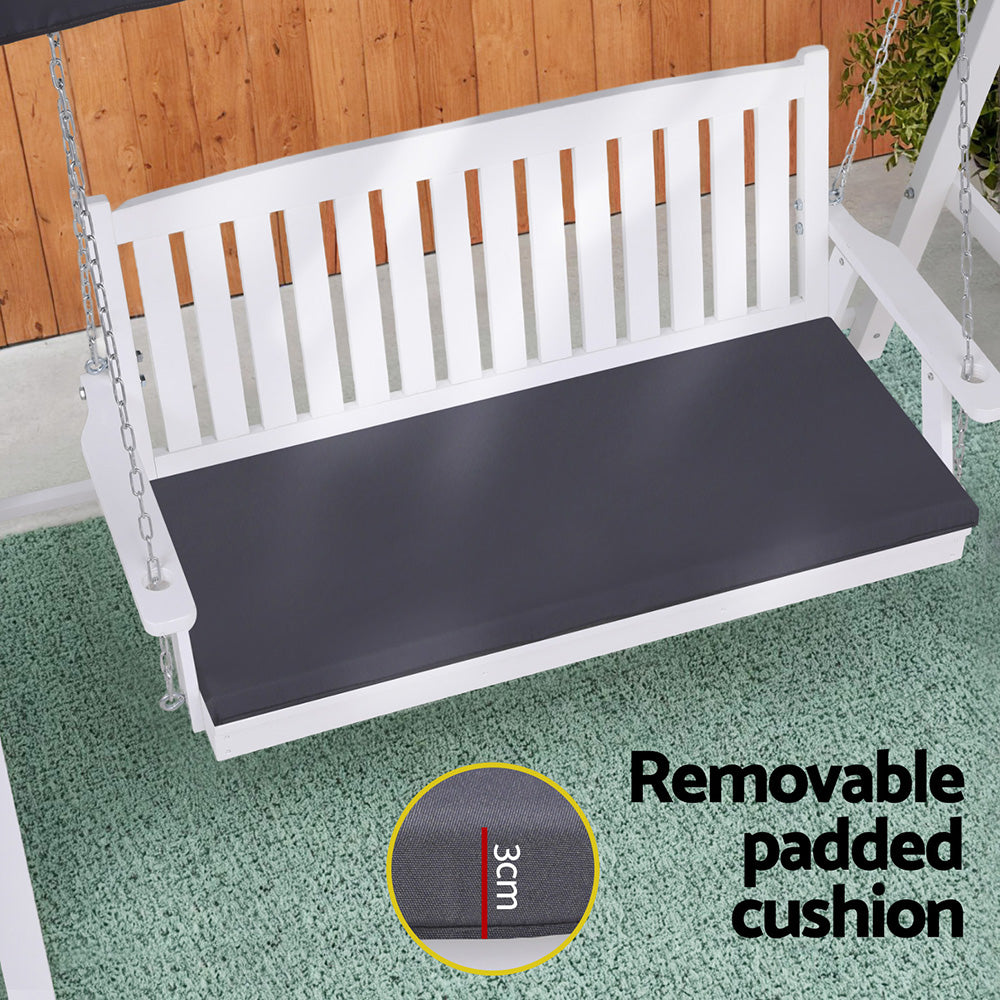 Gardeon Outdoor Wooden Swing Chair Garden Bench Canopy Cushion 3 Seater White - Furniture > Outdoor > Outdoor Chairs