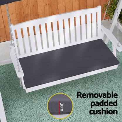 Gardeon Outdoor Wooden Swing Chair Garden Bench Canopy Cushion 3 Seater White - Furniture > Outdoor > Outdoor Chairs