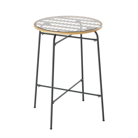 Beige and Black wicker outdoor bar table with glass top - 70cm x 70cm x 100cm Australia