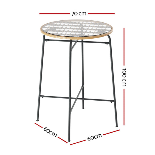 Wicker Outdoor Bar Table with Glass Top