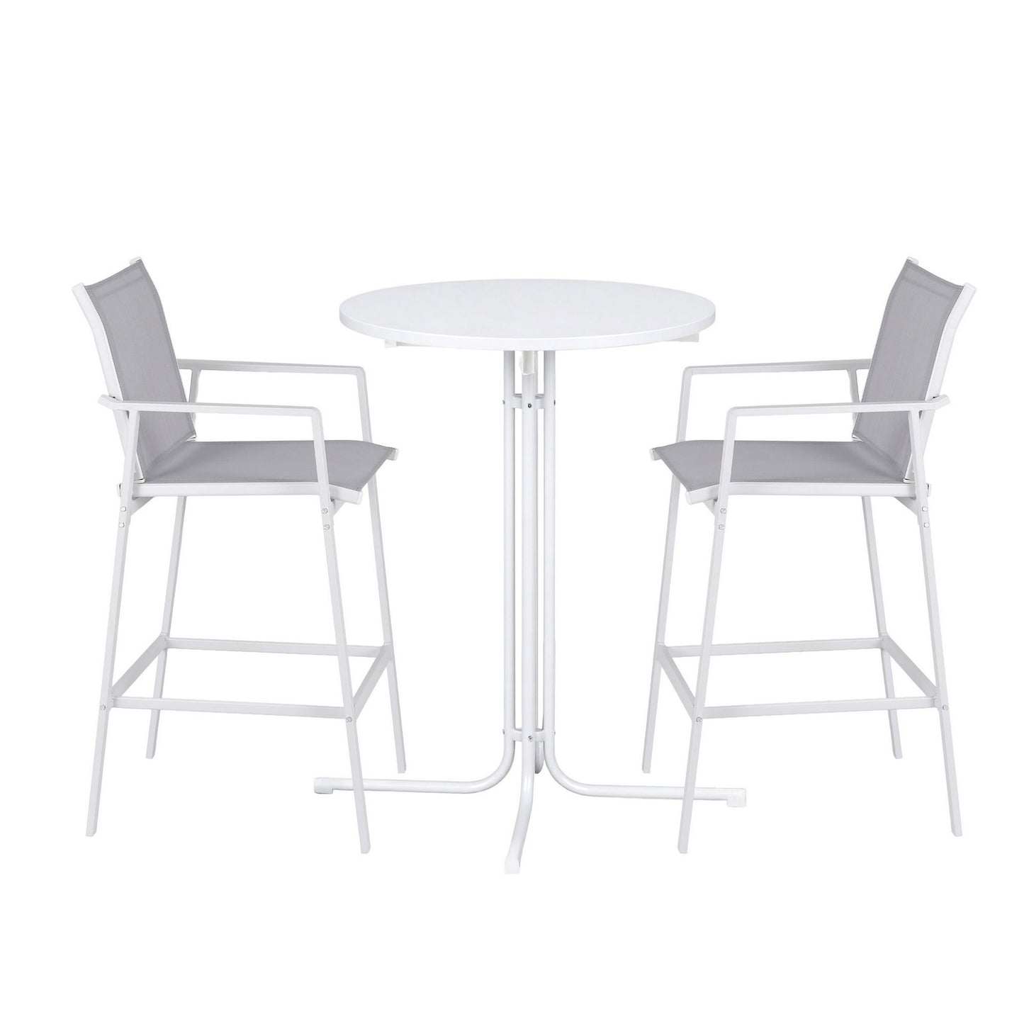 Gardeon 3PC Outdoor Bar Set Stools Dining Chairs Table Patio Furniture Bistro Set Steel White