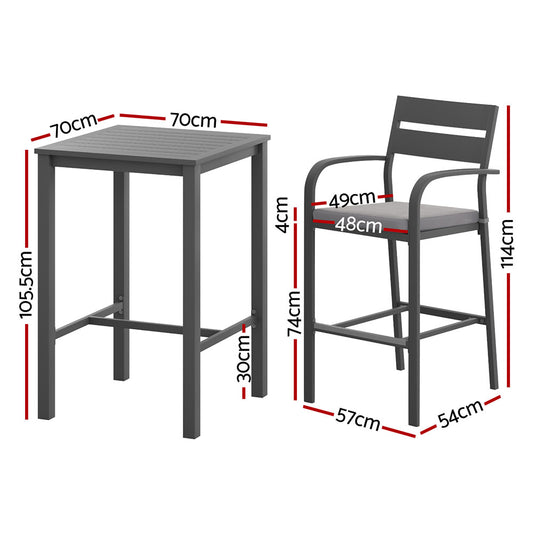 3-Piece Aluminium Outdoor Bar Set - Black