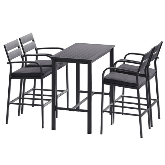 Dark Grey 5-piece aluminium outdoor bar set - dark grey - Stool: 57cm x 54cm x 114cm; Table: 60cm x 120cm x 105.5cm Australia
