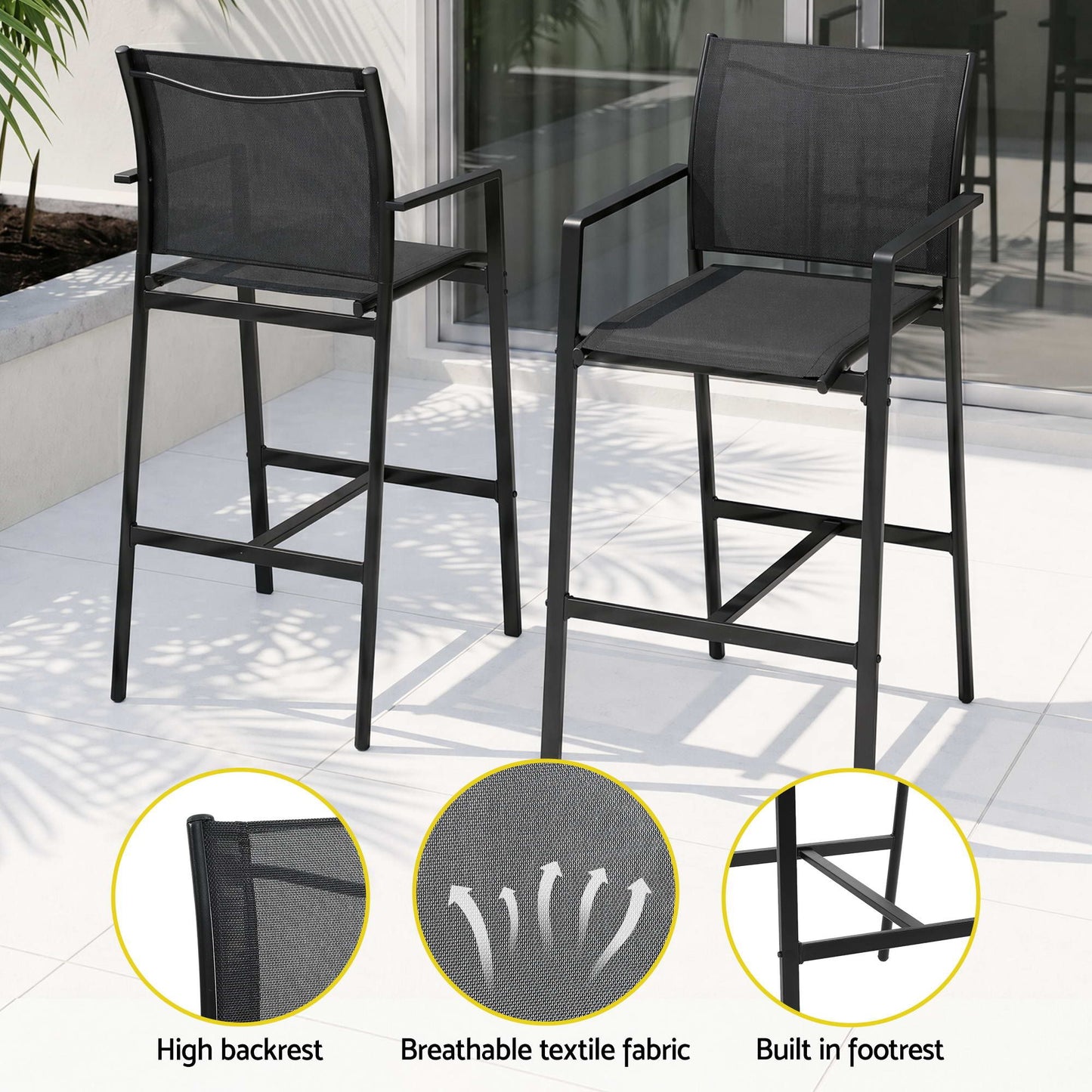Gardeon 7PCS Outdoor Bar Set Stools Dining Chairs Table Patio Steel Bistro Set Black