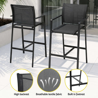 Gardeon 7PCS Outdoor Bar Set Stools Dining Chairs Table Patio Steel Bistro Set Black