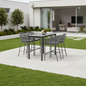 Black 5-piece rope weave outdoor bar set - Stool: 57cm x 60cm x 103cm; Table: 140cm x 63cm x 100cm Australia