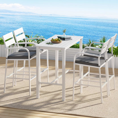 Gardeon Outdoor Bar Set 5-Piece Patio Dining Chairs Aluminium Table Stools White