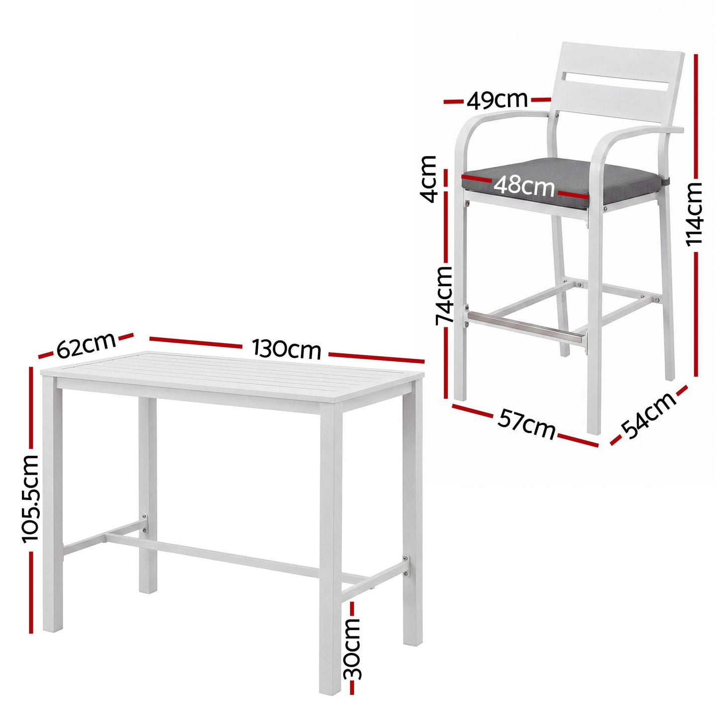 Gardeon Outdoor Bar Set 5-Piece Patio Dining Chairs Aluminium Table Stools White
