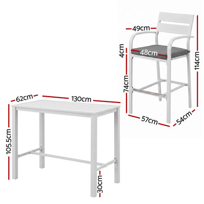 Gardeon Outdoor Bar Set 5-Piece Patio Dining Chairs Aluminium Table Stools White