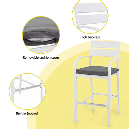 Gardeon Outdoor Bar Set 5-Piece Patio Dining Chairs Aluminium Table Stools White