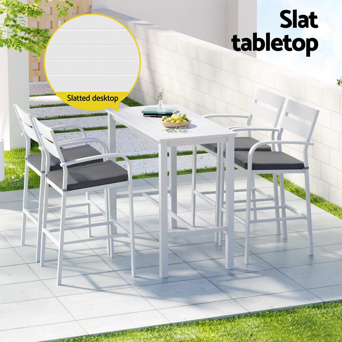 Gardeon Outdoor Bar Set 5-Piece Patio Dining Chairs Aluminium Table Stools White